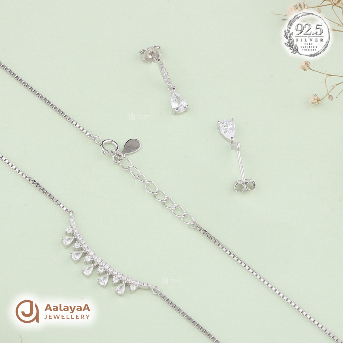 Silver Crystal Dewdrop Necklace Set