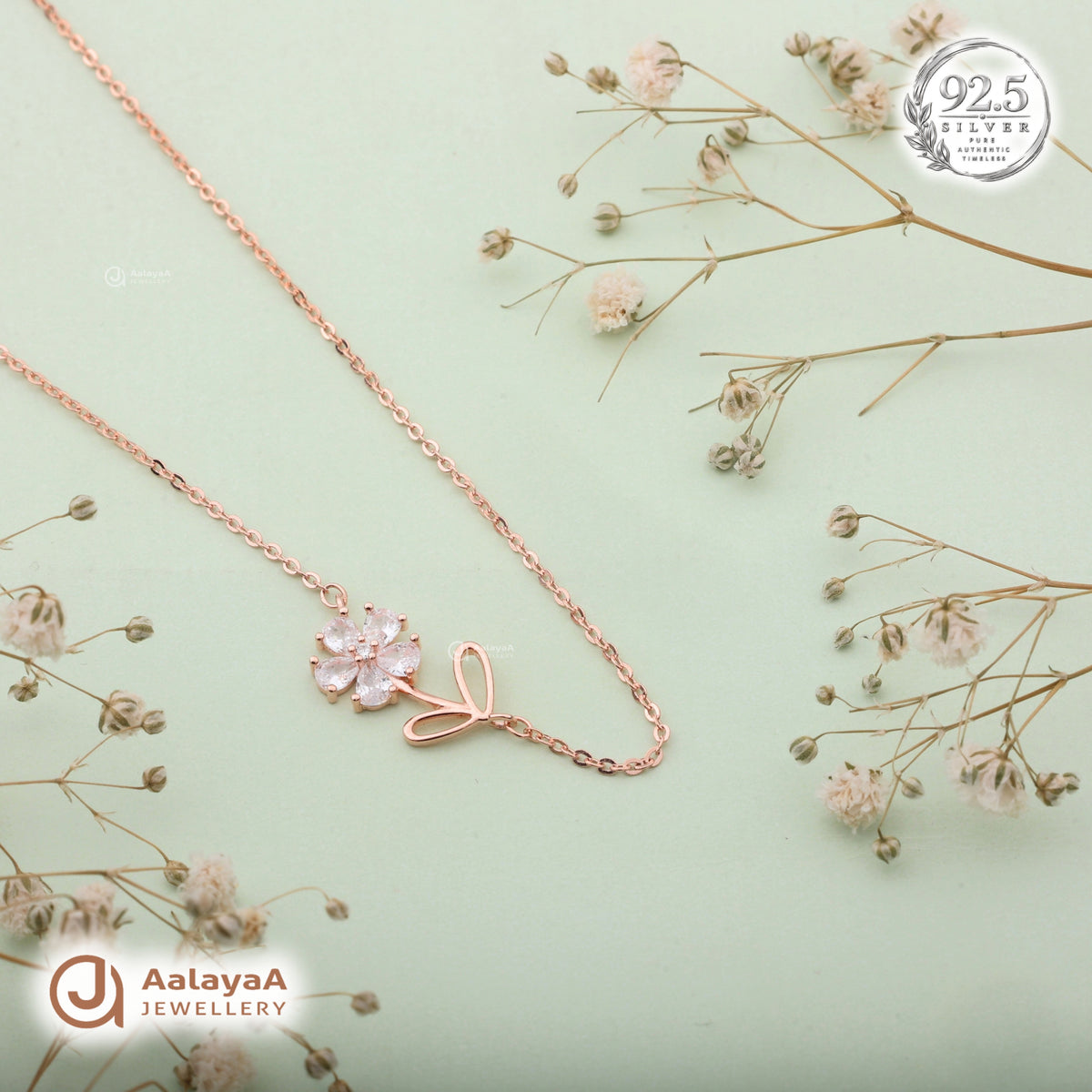 Silver Rosegold Bloom Chain Pendant