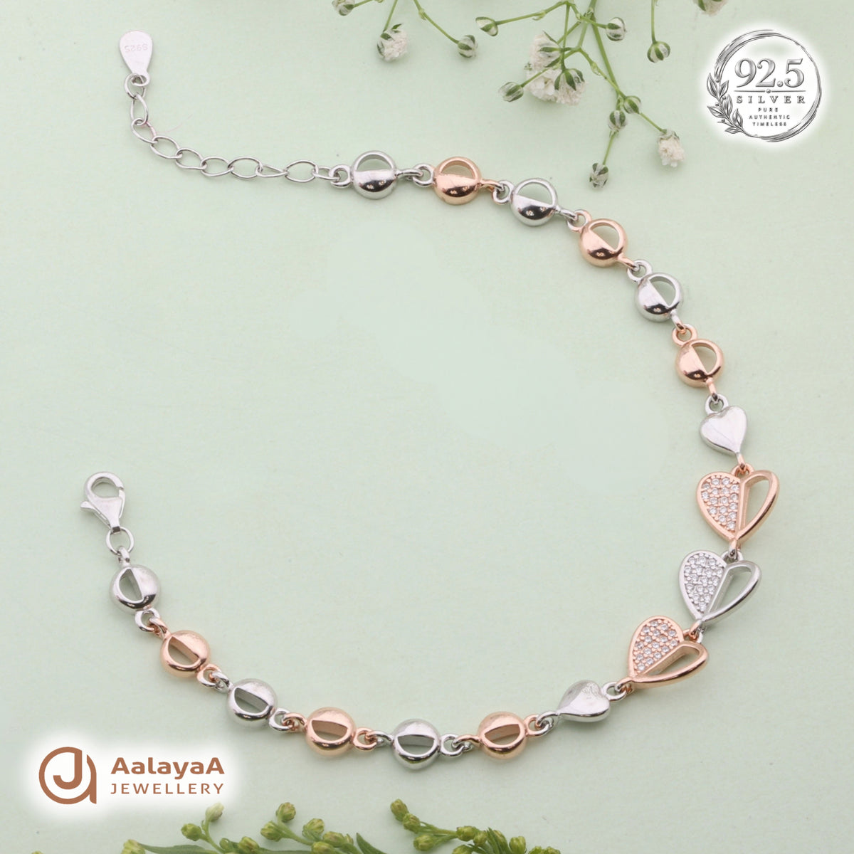 Silver Triple Sparkle Heart Bracelet