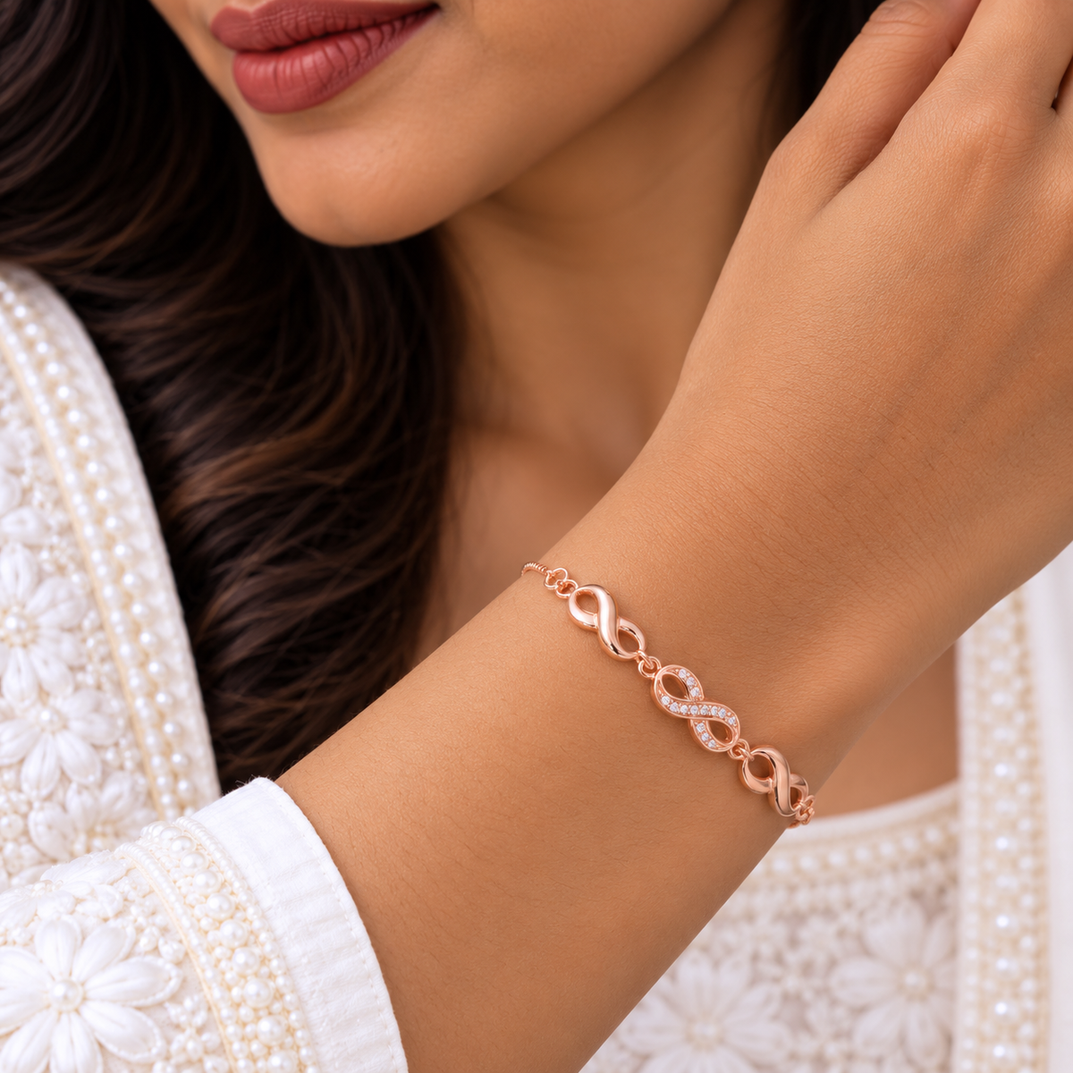 Silver Rosegold Triple Infinity Bracelet