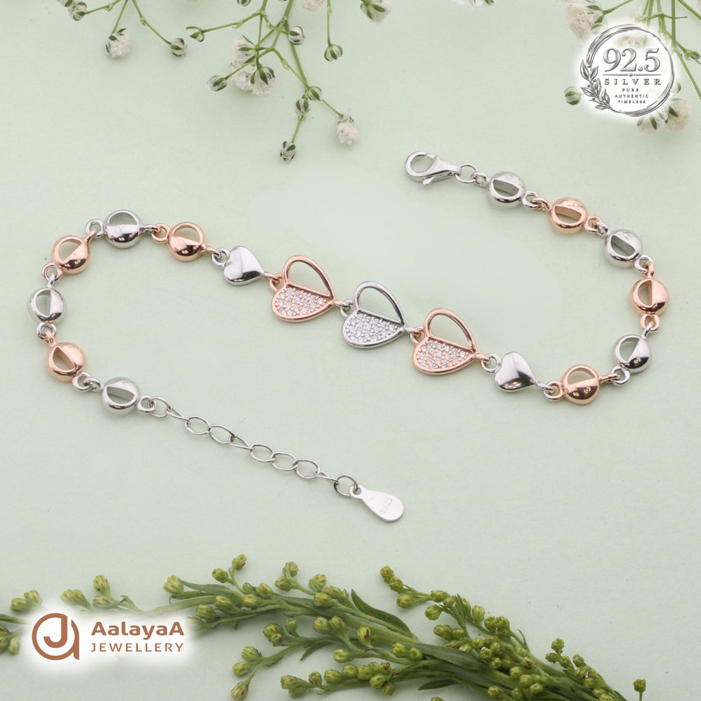 Silver Triple Sparkle Heart Bracelet