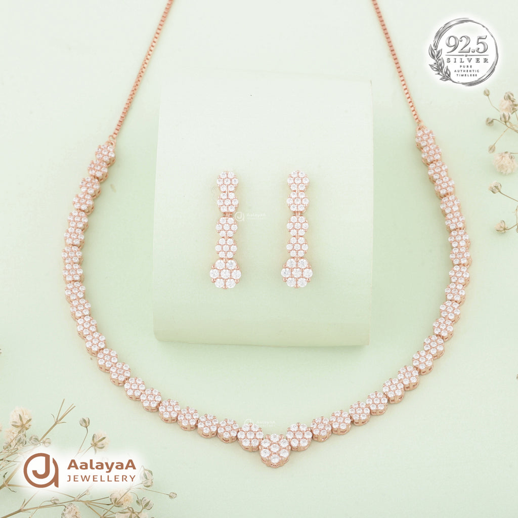 Silver Rose Gold Lumina Cluster Necklace Set