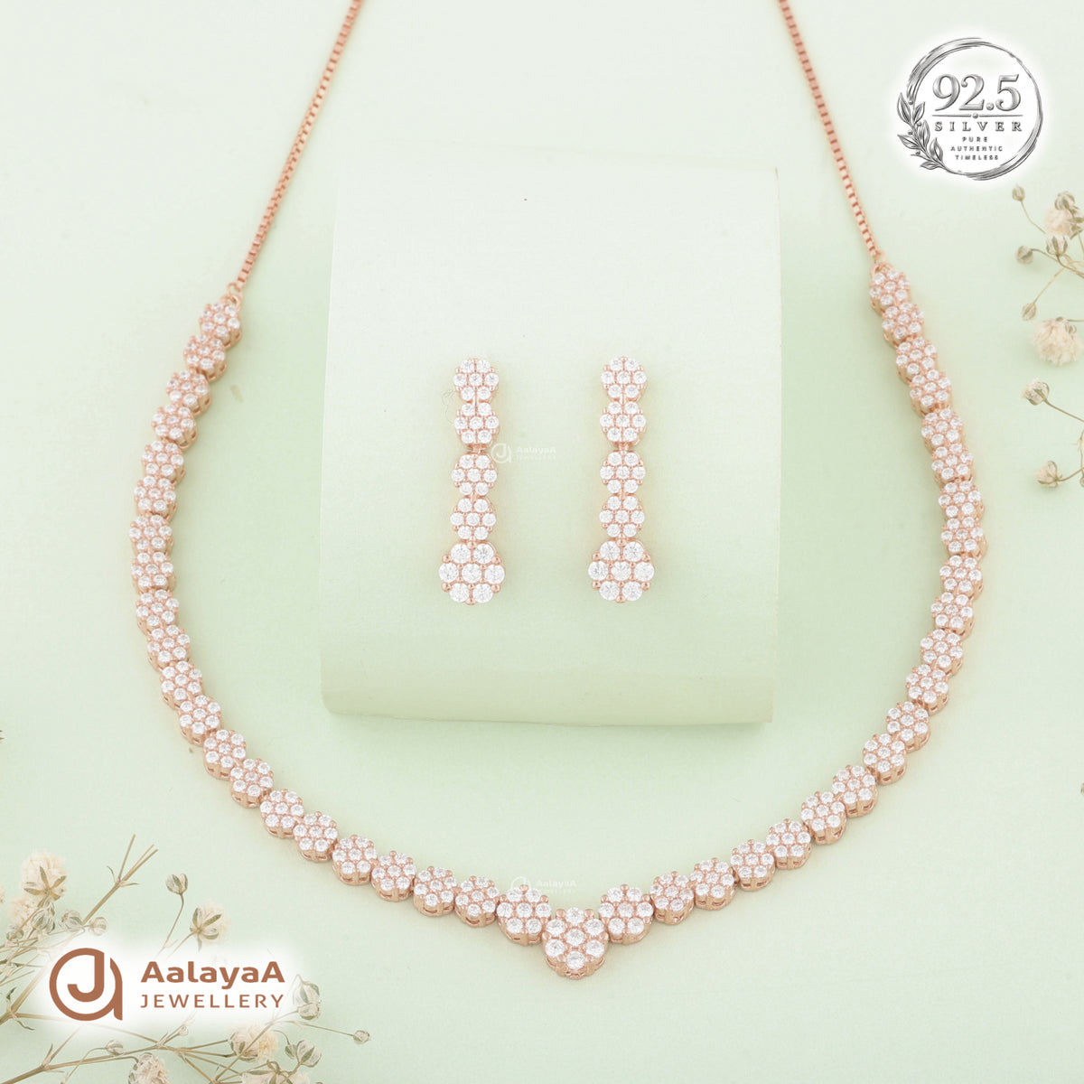 Silver Rose Gold Lumina Cluster Necklace Set