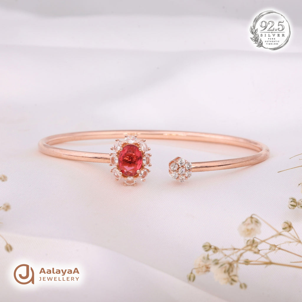 Silver Rosegold Ruby Halo Kada