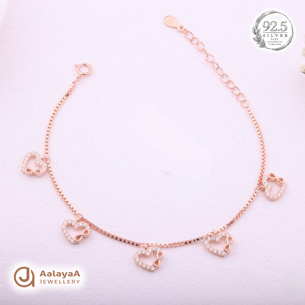Silver Rosegold Infinity Heart Charm Bracelet