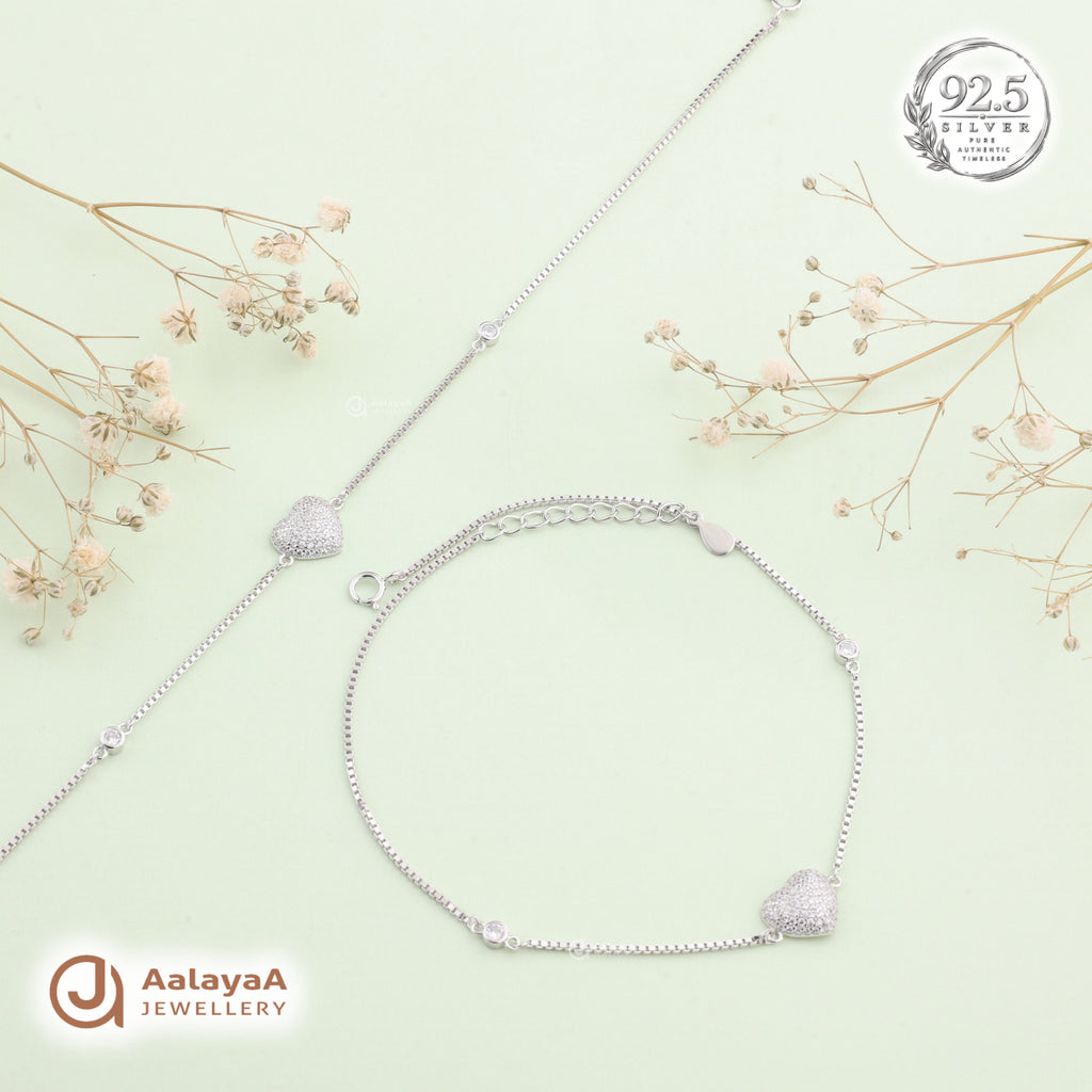 Silver Sparkling Heart Anklet