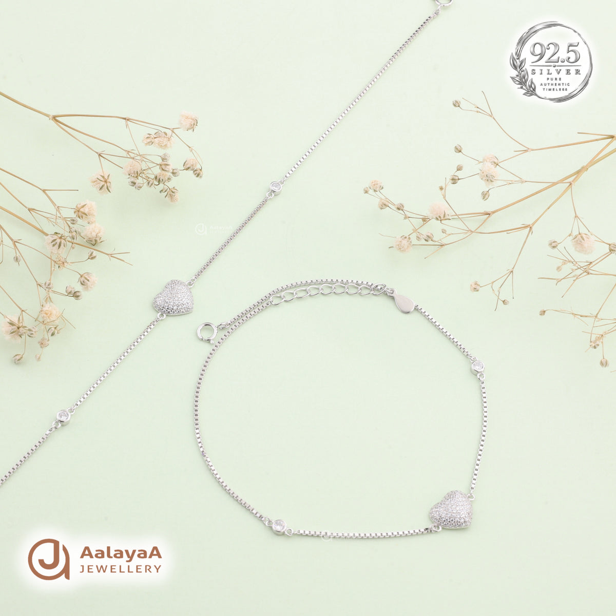 Silver Sparkling Heart Anklet