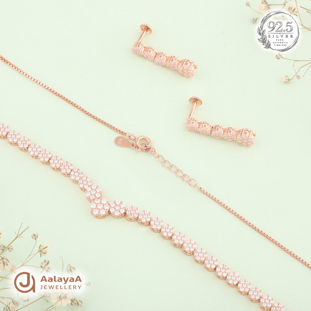 Silver Rose Gold Lumina Cluster Necklace Set