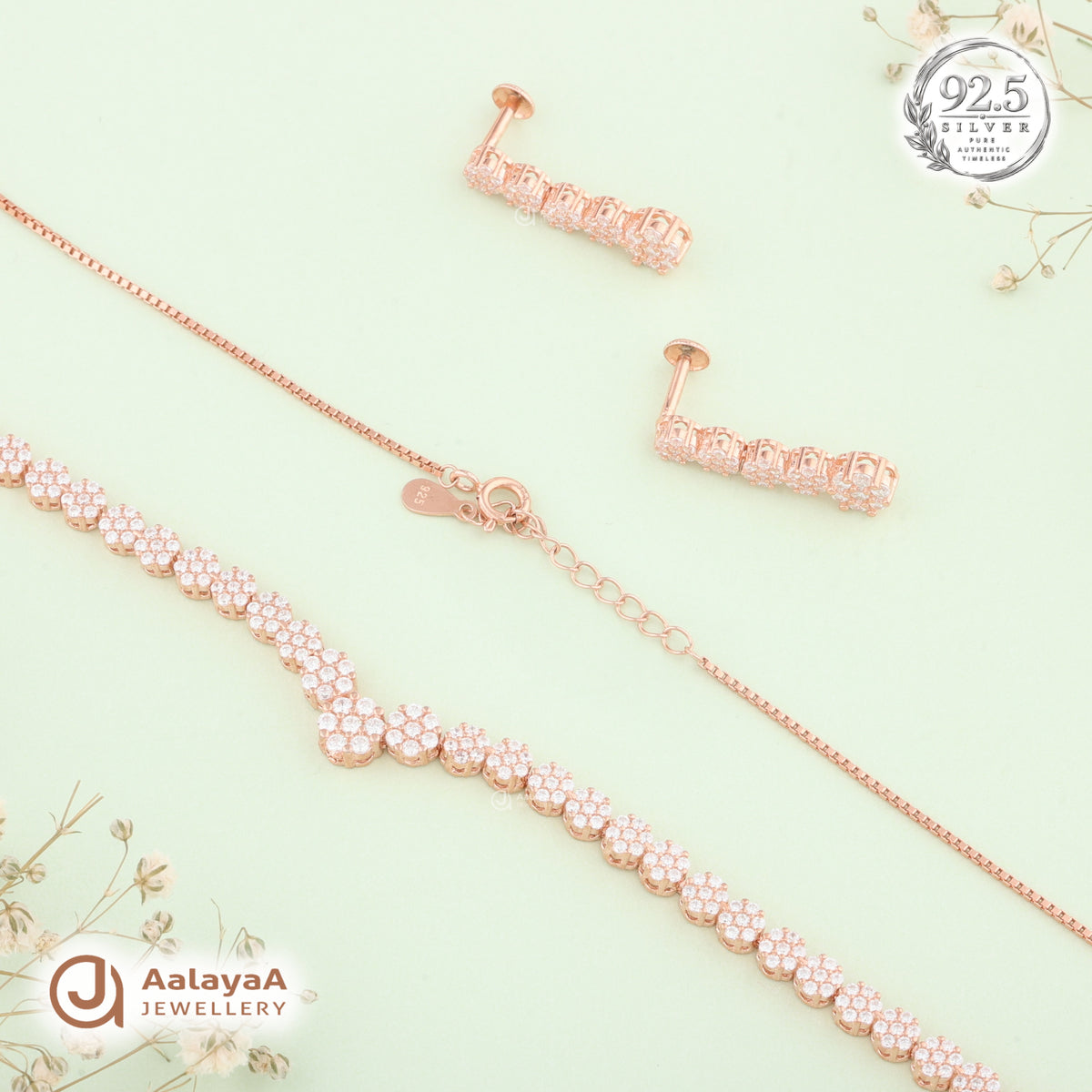 Silver Rose Gold Lumina Cluster Necklace Set