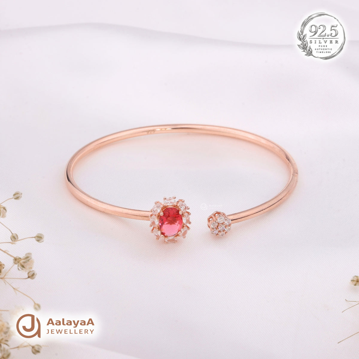 Silver Rosegold Ruby Halo Kada