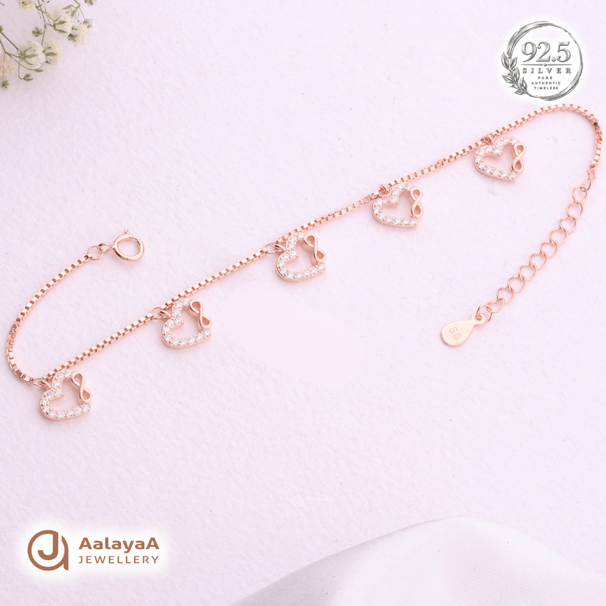 Silver Rosegold Infinity Heart Charm Bracelet