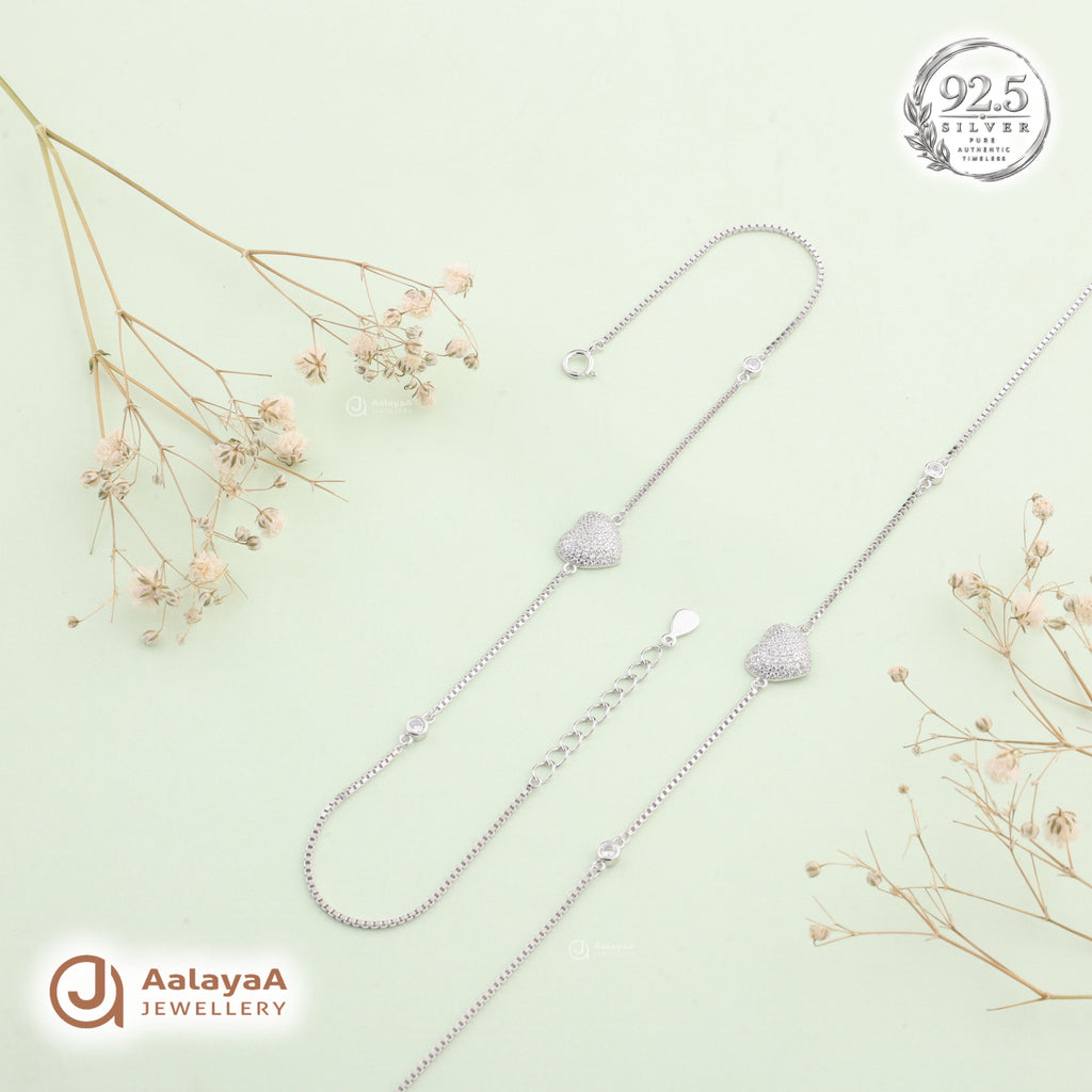 Silver Sparkling Heart Anklet