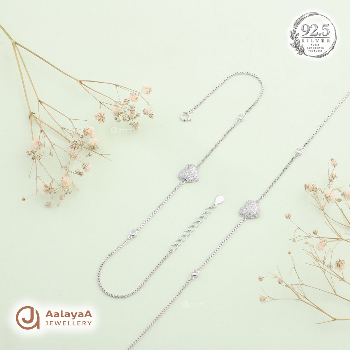 Silver Sparkling Heart Anklet