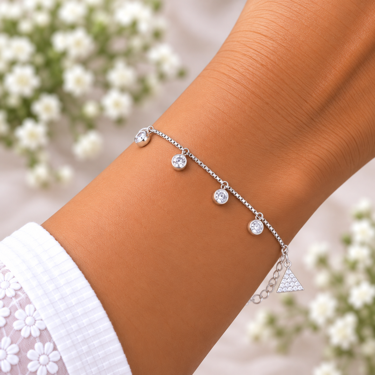 Silver Crystal Triangle Drop Bracelet