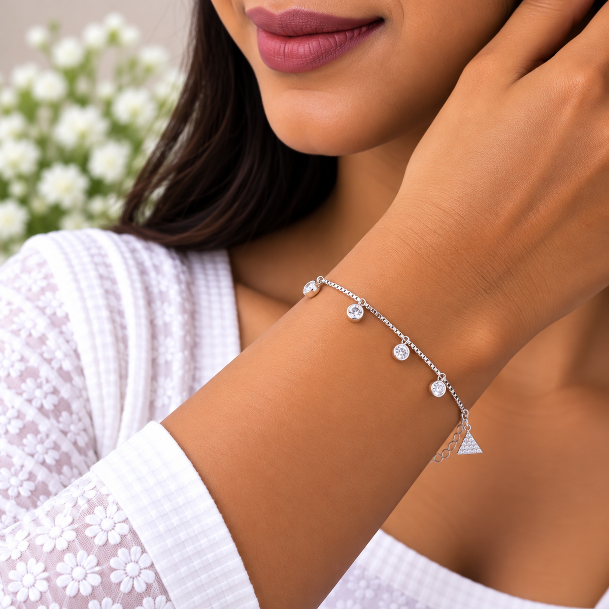 Silver Crystal Triangle Drop Bracelet