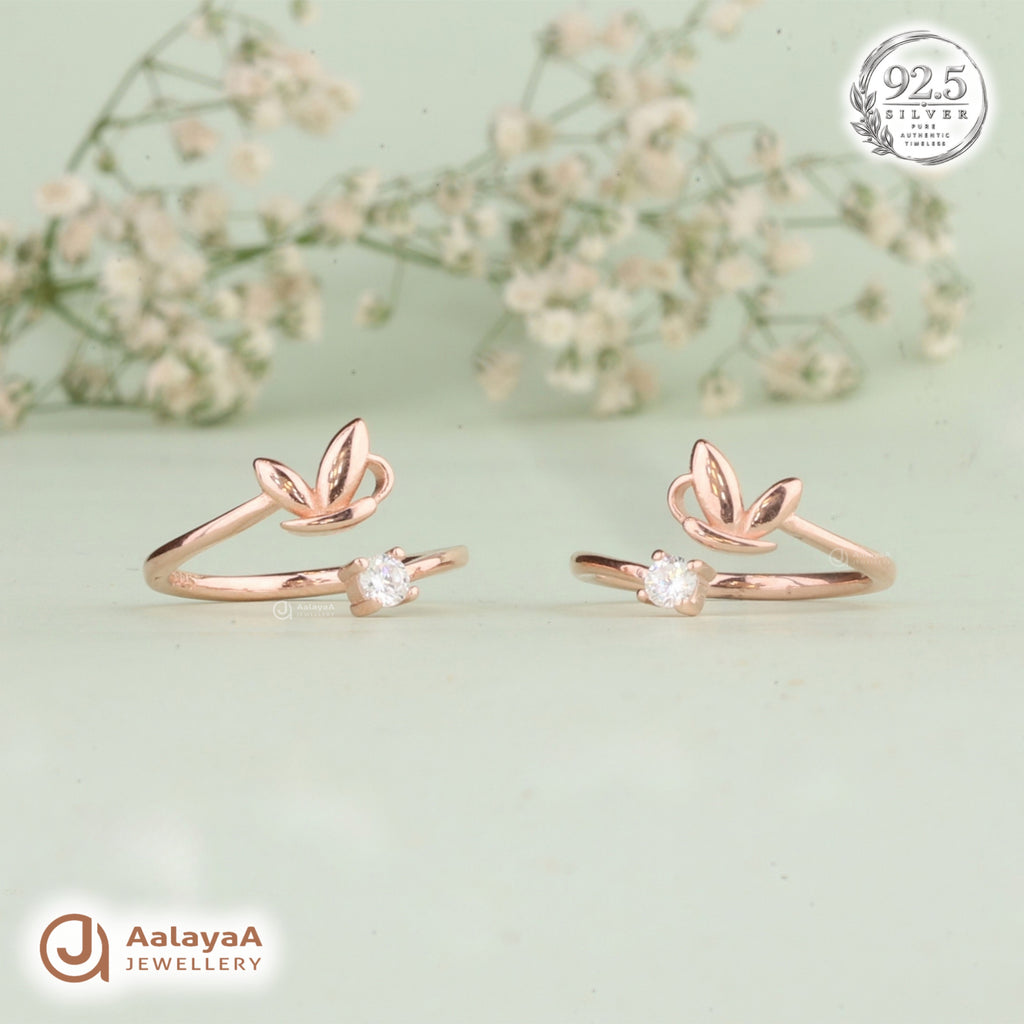 Silver Rosegold Crystal Leaf Toe Ring