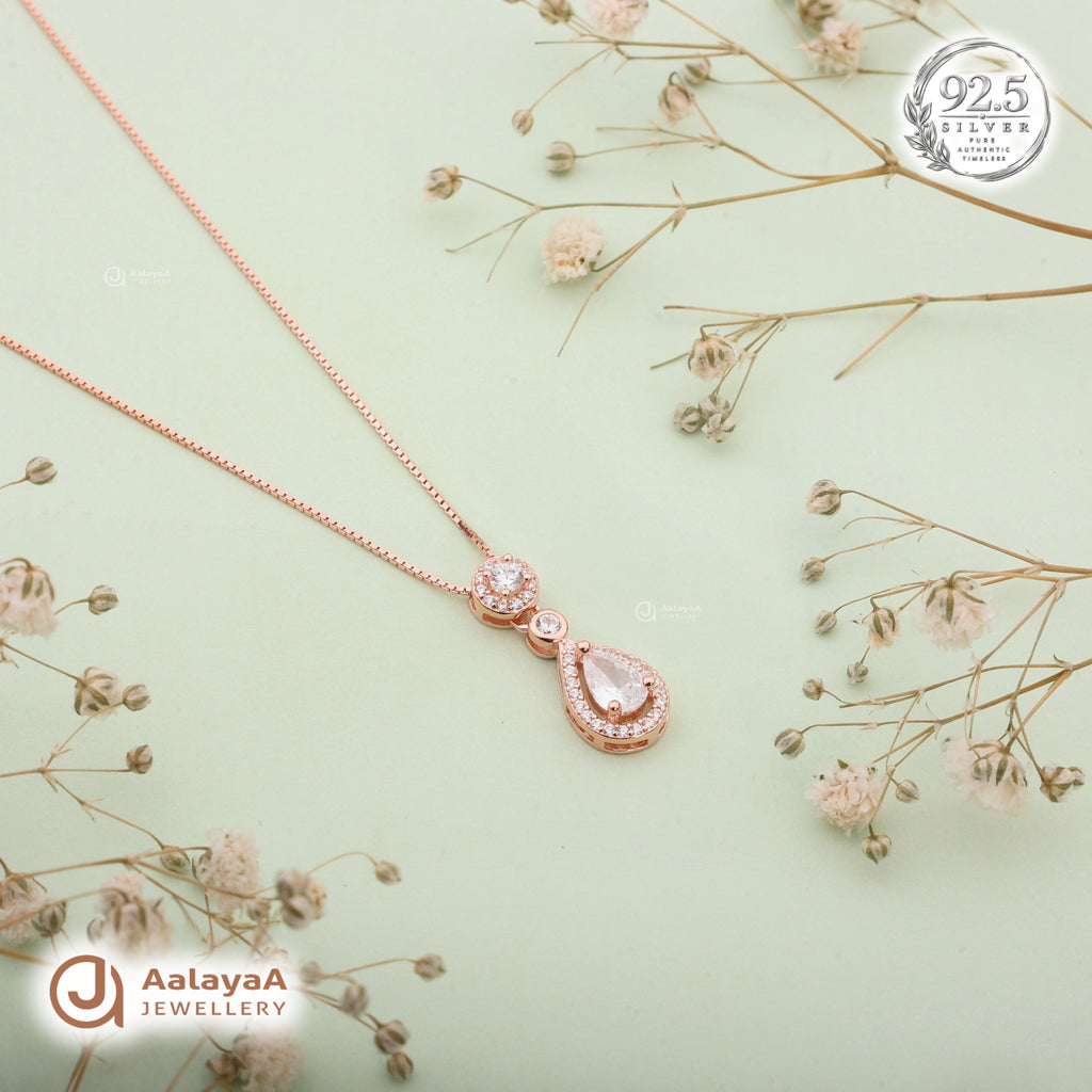 Silver Rosegold Teardrop Chain Pendant