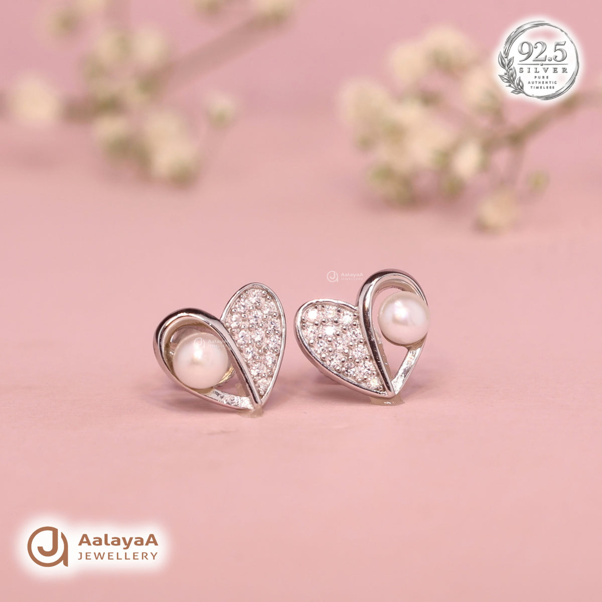 Silver Pearl Heart Earring