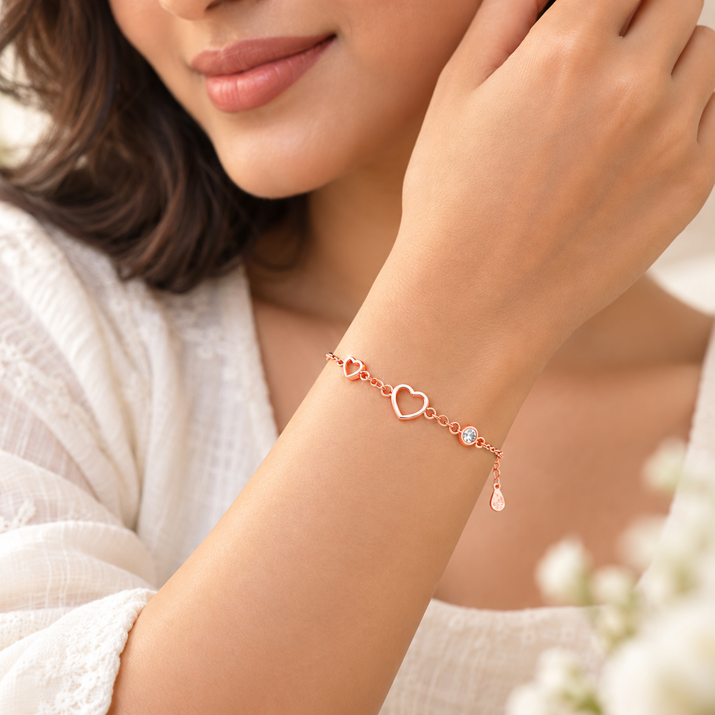 Silver Rosegold Triple Heart Bracelet