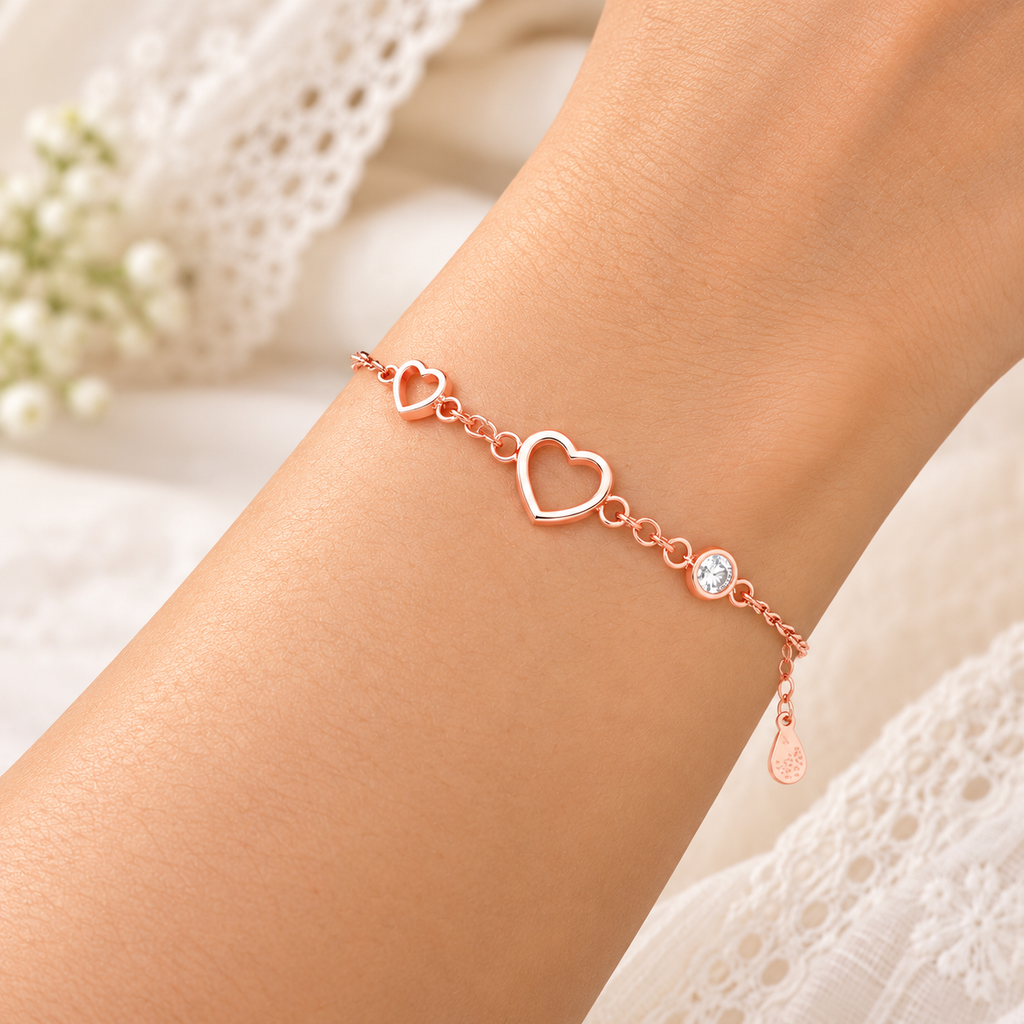 Silver Rosegold Triple Heart Bracelet