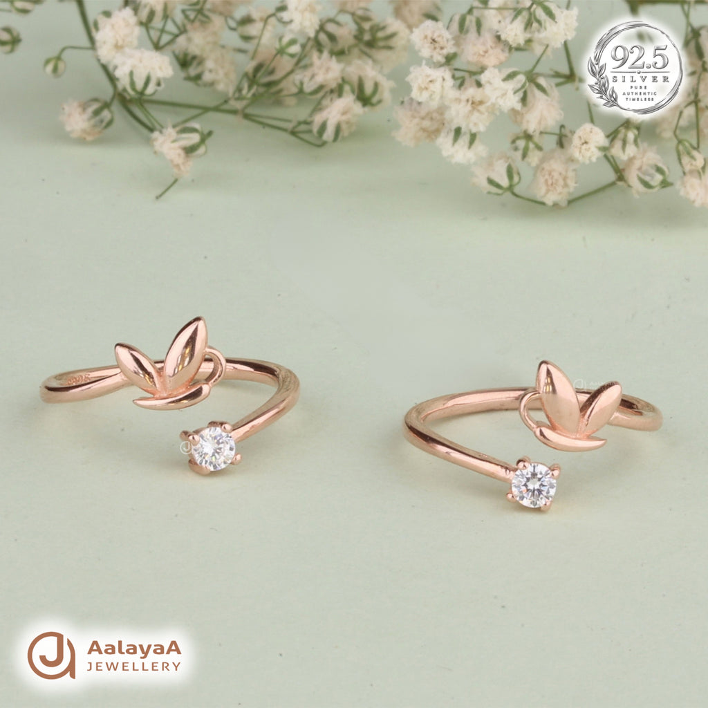 Silver Rosegold Crystal Leaf Toe Ring