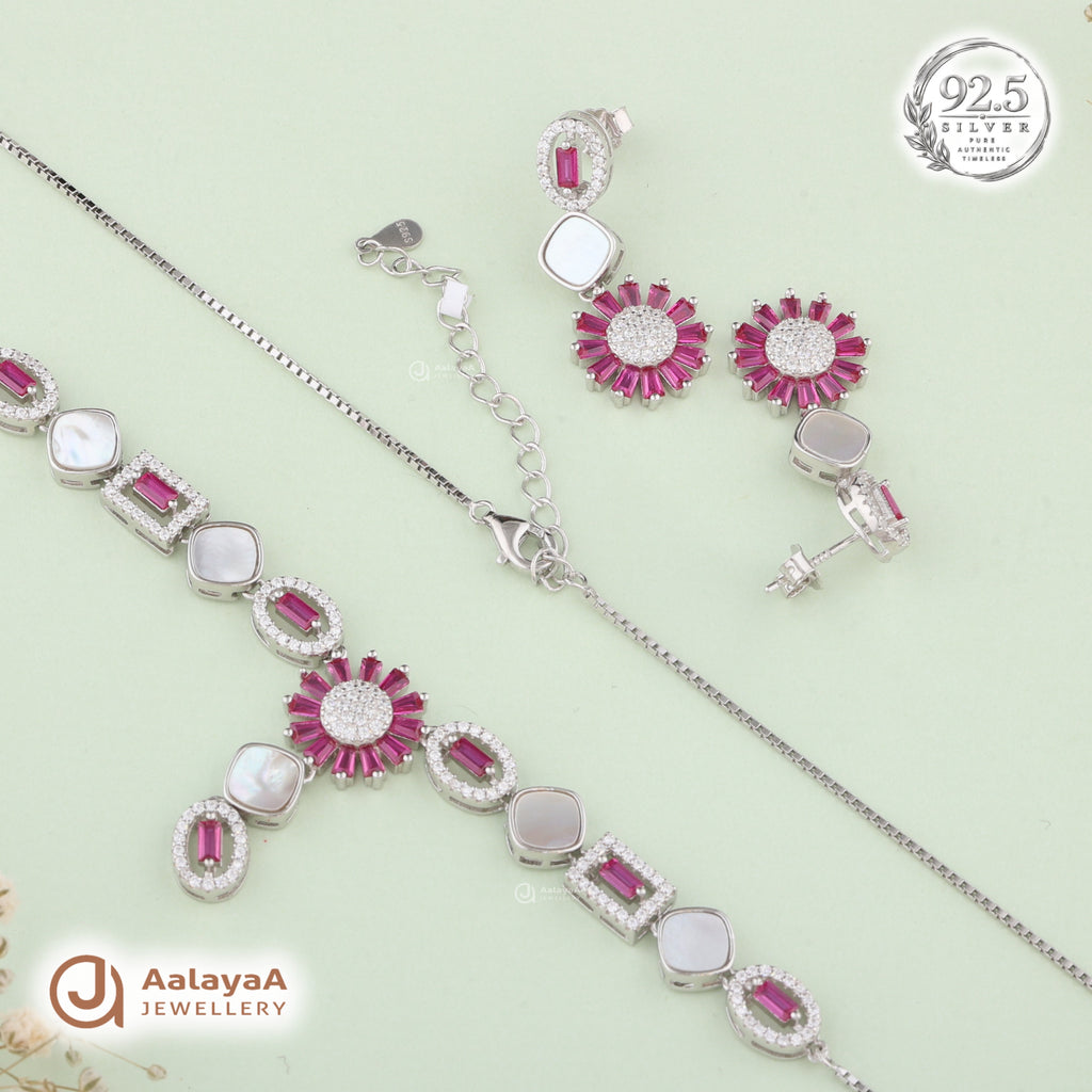 Silver Ruby Radiance Necklace Set