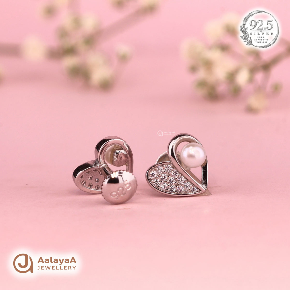 Silver Pearl Heart Earring