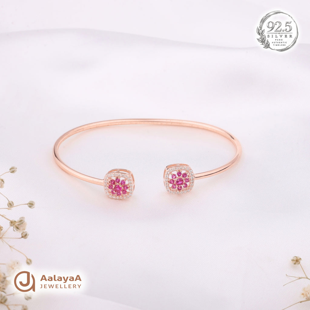 Silver Rosegold Ruby Blossom Kada