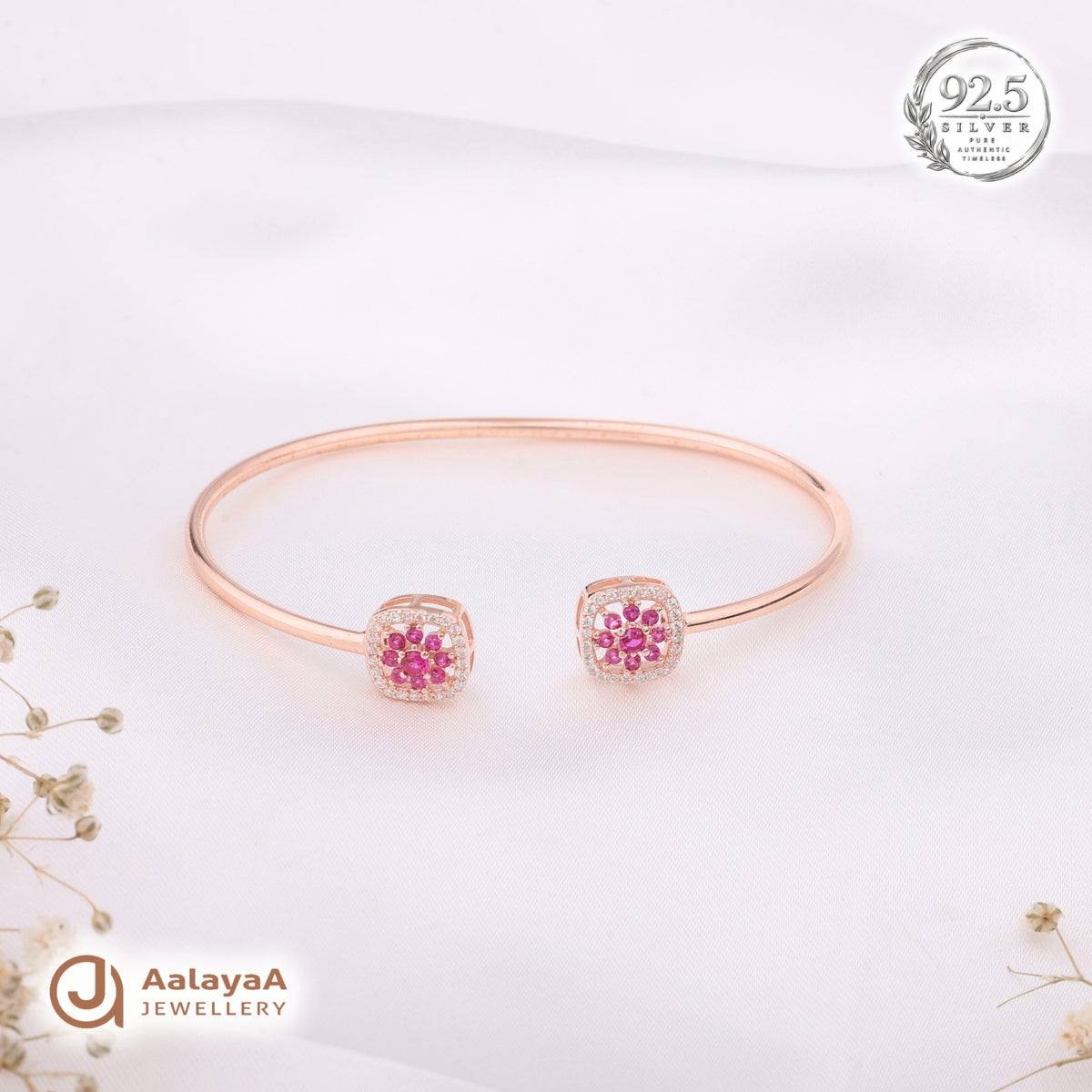 Silver Rosegold Ruby Blossom Kada
