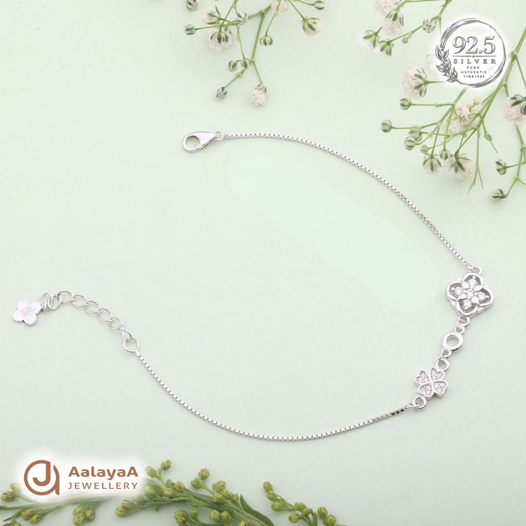 Silver Floral Clover Charm Bracelet