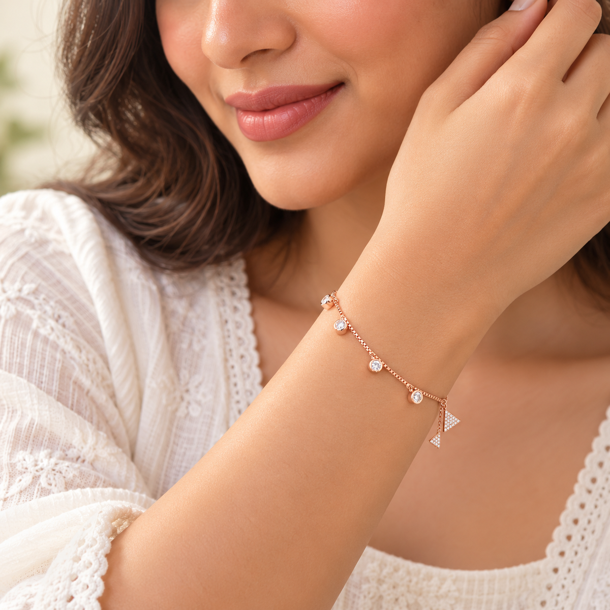 Silver Rosegold Crystal Triangle Charm Bracelet