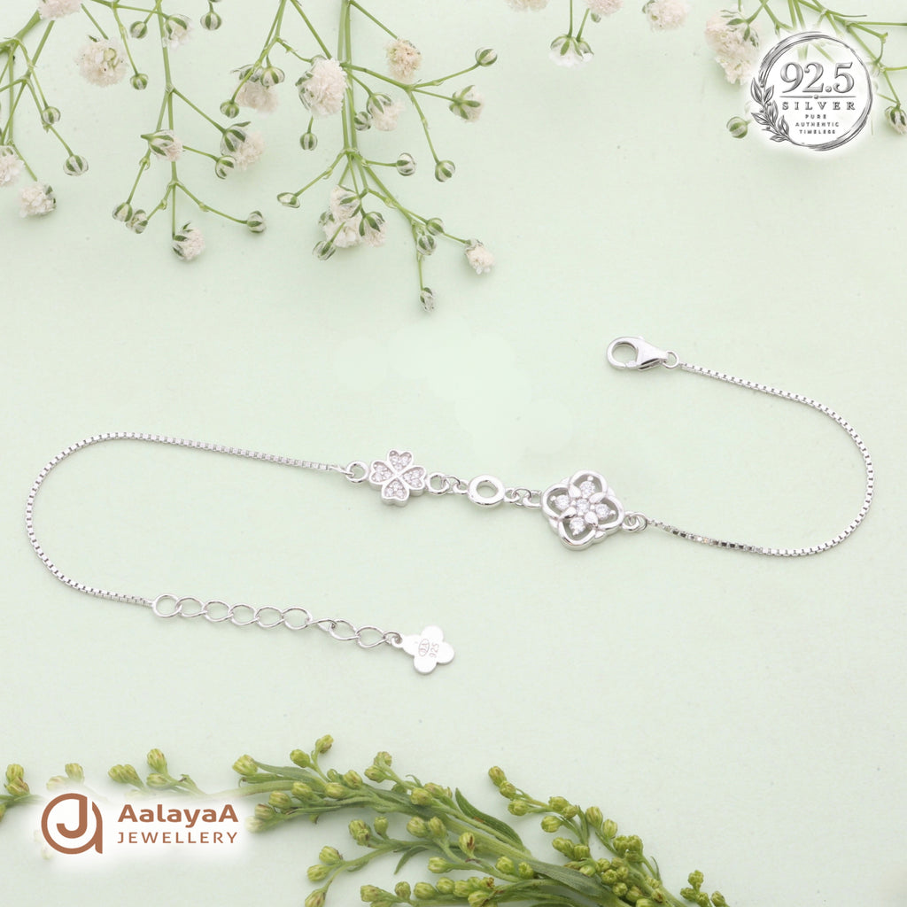 Silver Floral Clover Charm Bracelet
