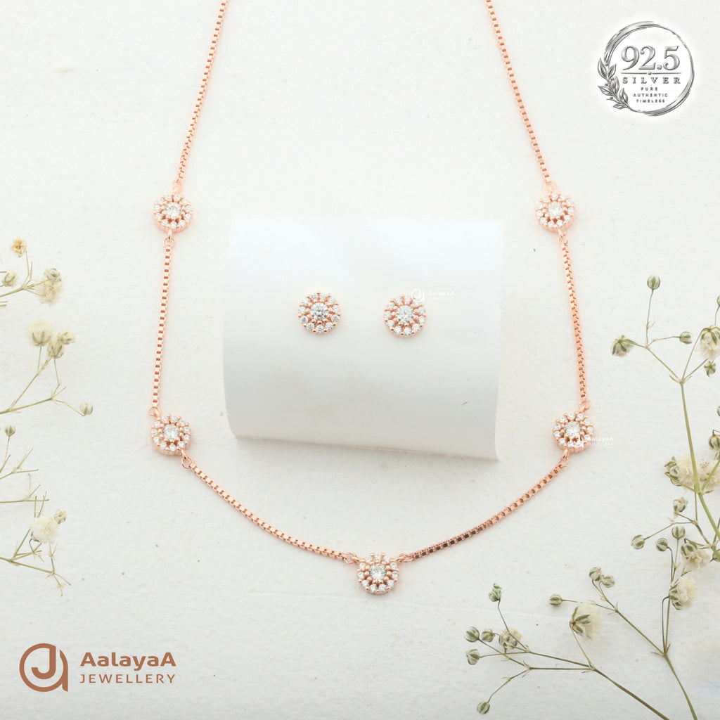 Silver RoseGold Elysia Halo Necklace Set