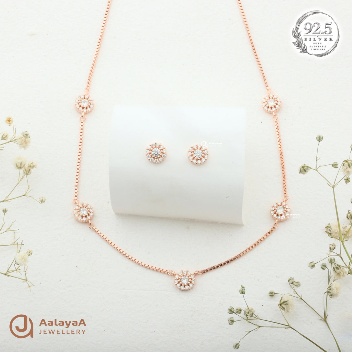 Silver RoseGold Elysia Halo Necklace Set