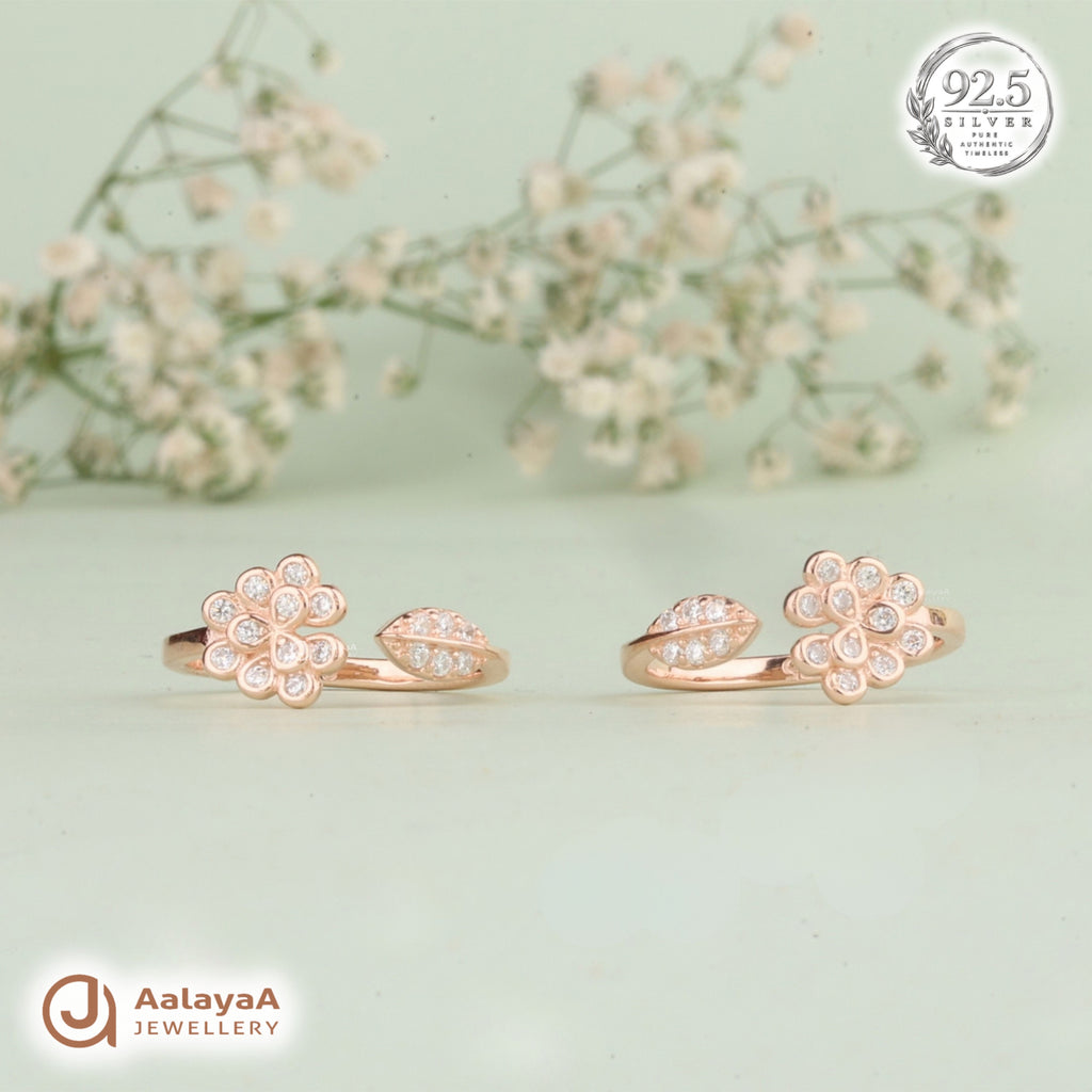 Silver Rosegold Floral Leaf Toe Ring