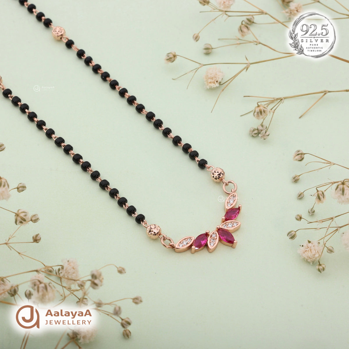 Silver Rosegold Pink Leaf Chain Pendant