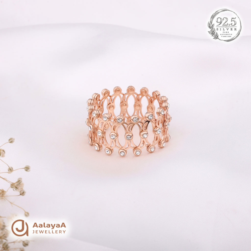 Silver Rosegold Crystal Circle Ring Cum Kada