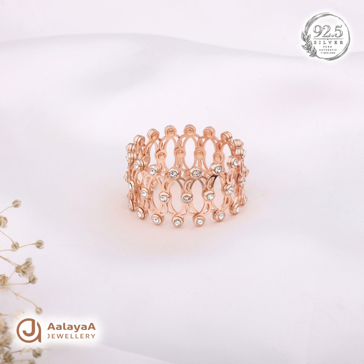 Silver Rosegold Crystal Circle Ring Cum Kada