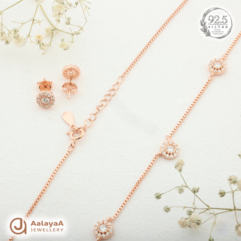 Silver RoseGold Elysia Halo Necklace Set