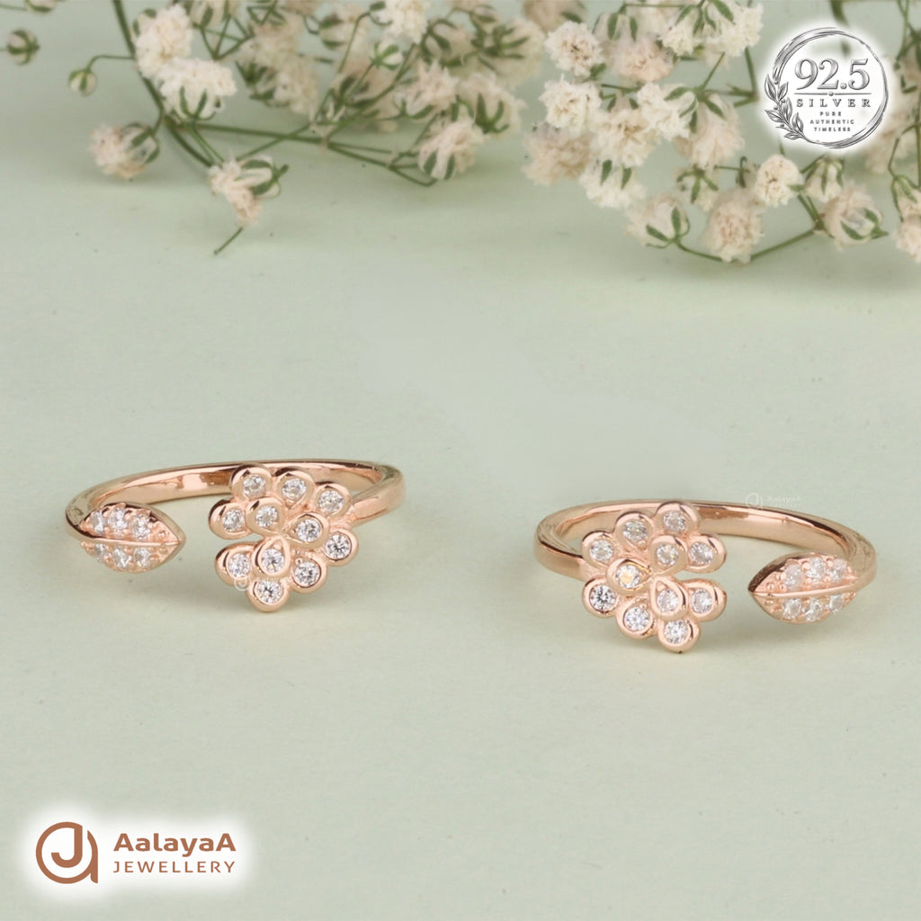 Silver Rosegold Floral Leaf Toe Ring