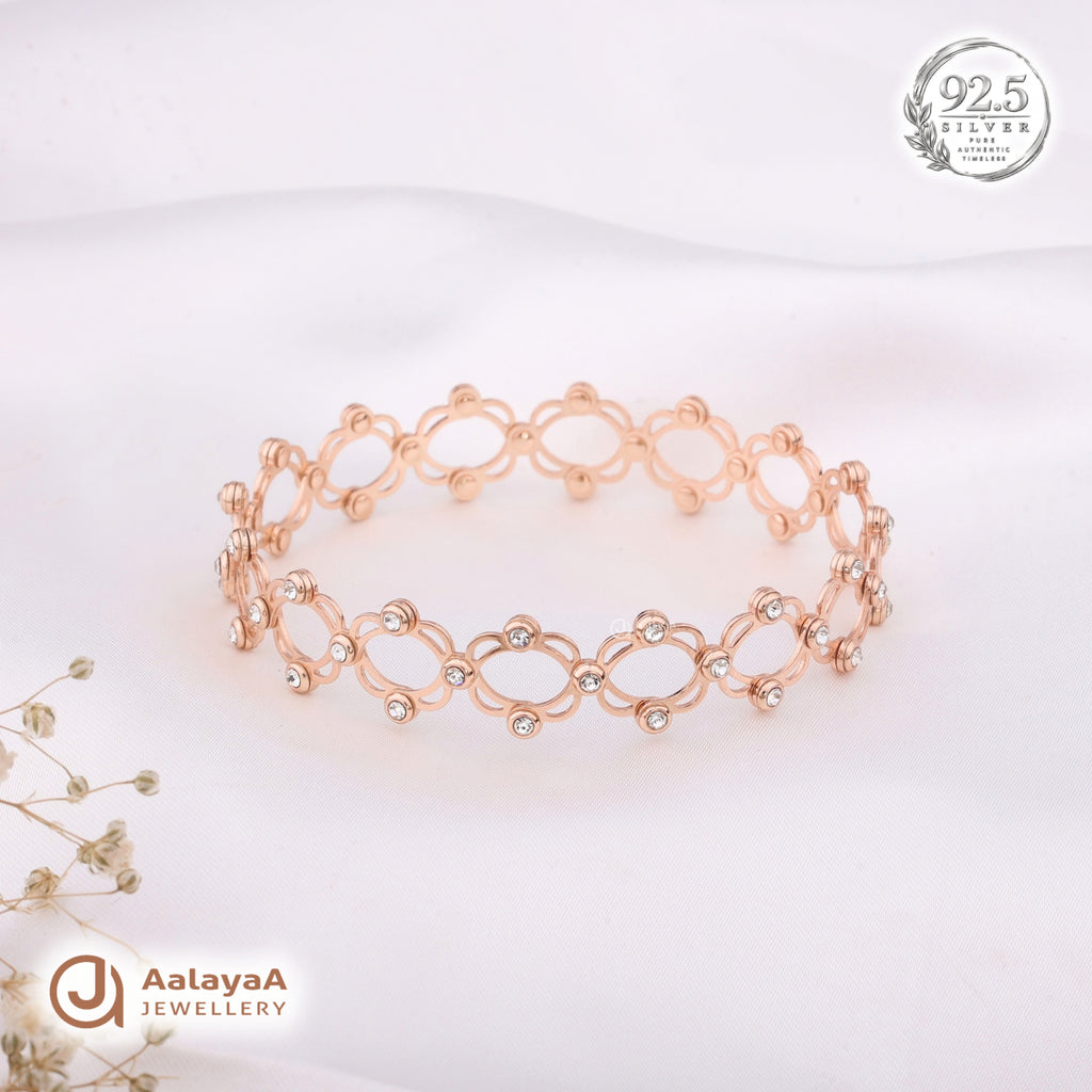 Silver Rosegold Crystal Circle Ring Cum Kada