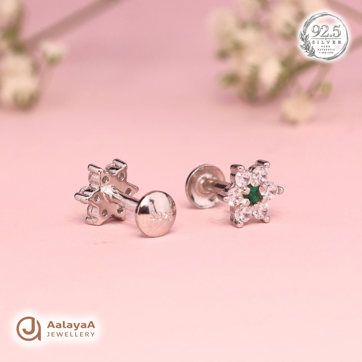 Silver Emerald Daisy Earring