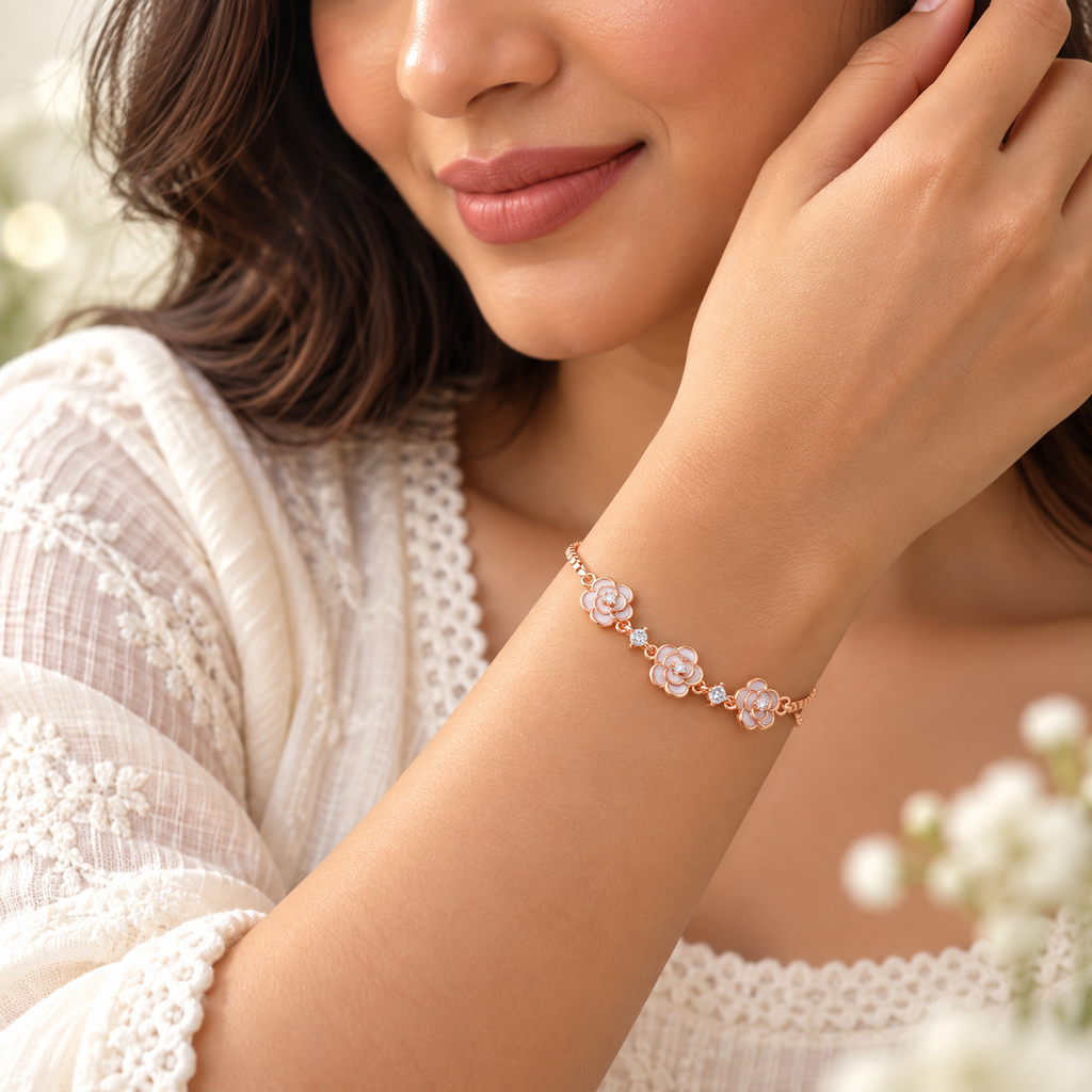 Silver Rosegold Pearl Blossom Bracelet