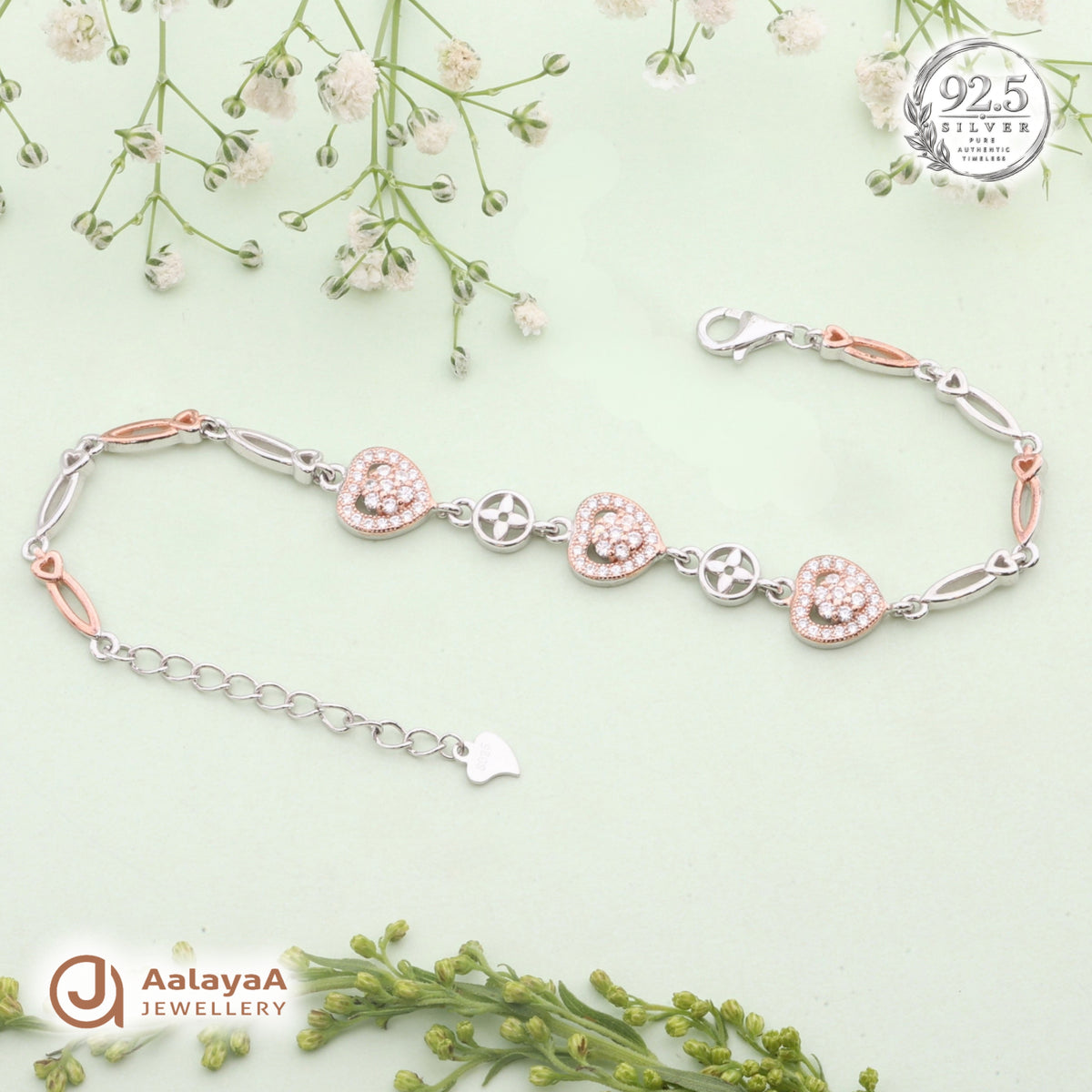 Silver Sparkling Heart Charm Bracelet