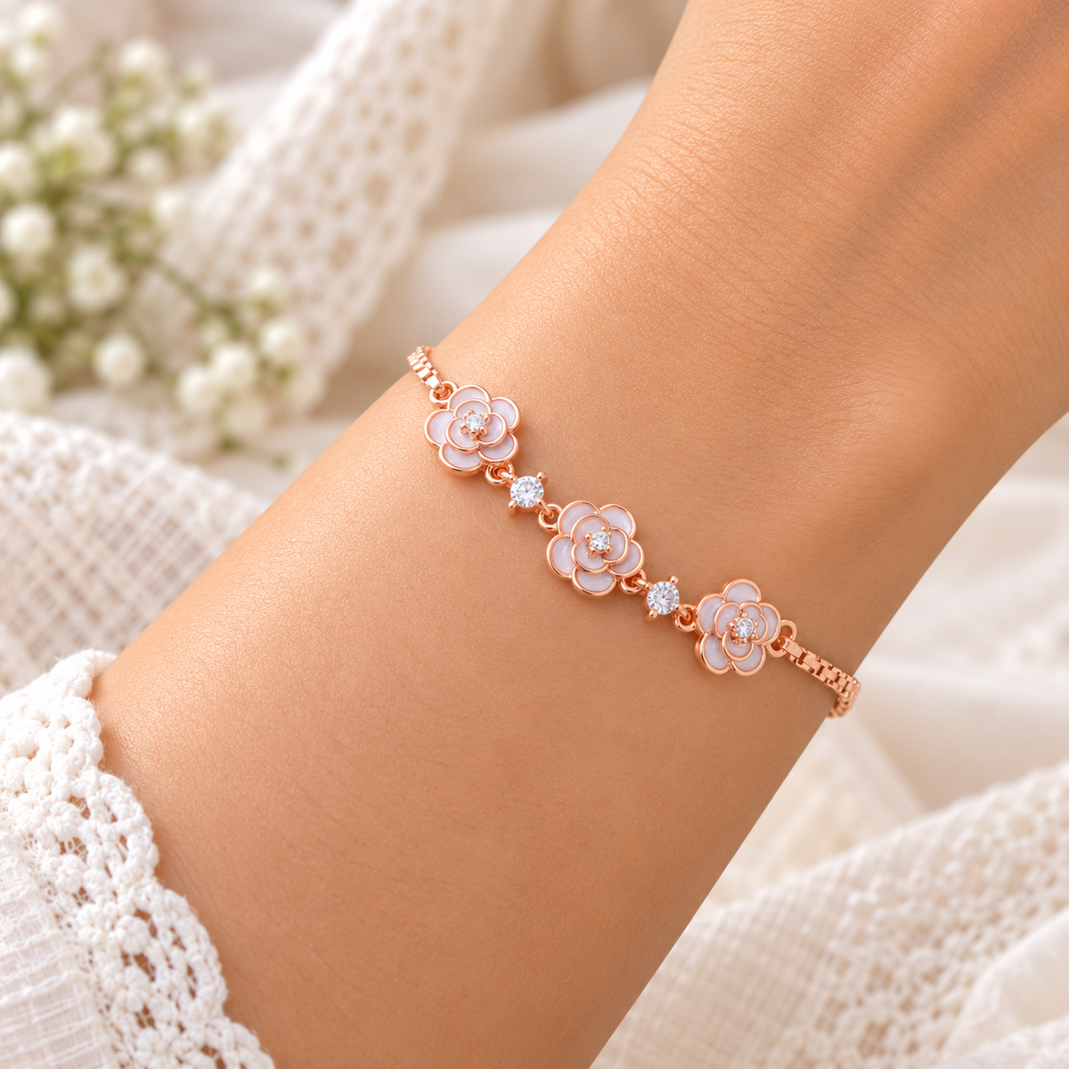 Silver Rosegold Pearl Blossom Bracelet