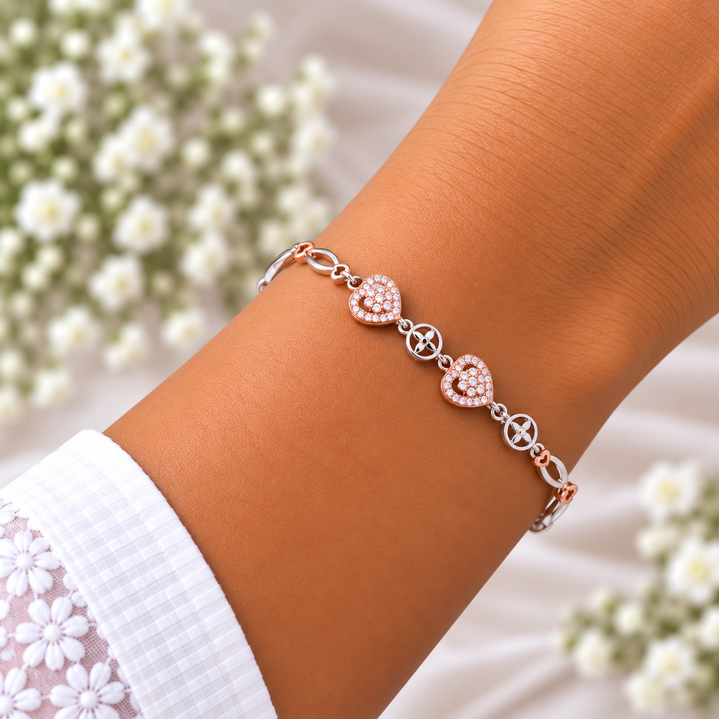 Silver Sparkling Heart Charm Bracelet