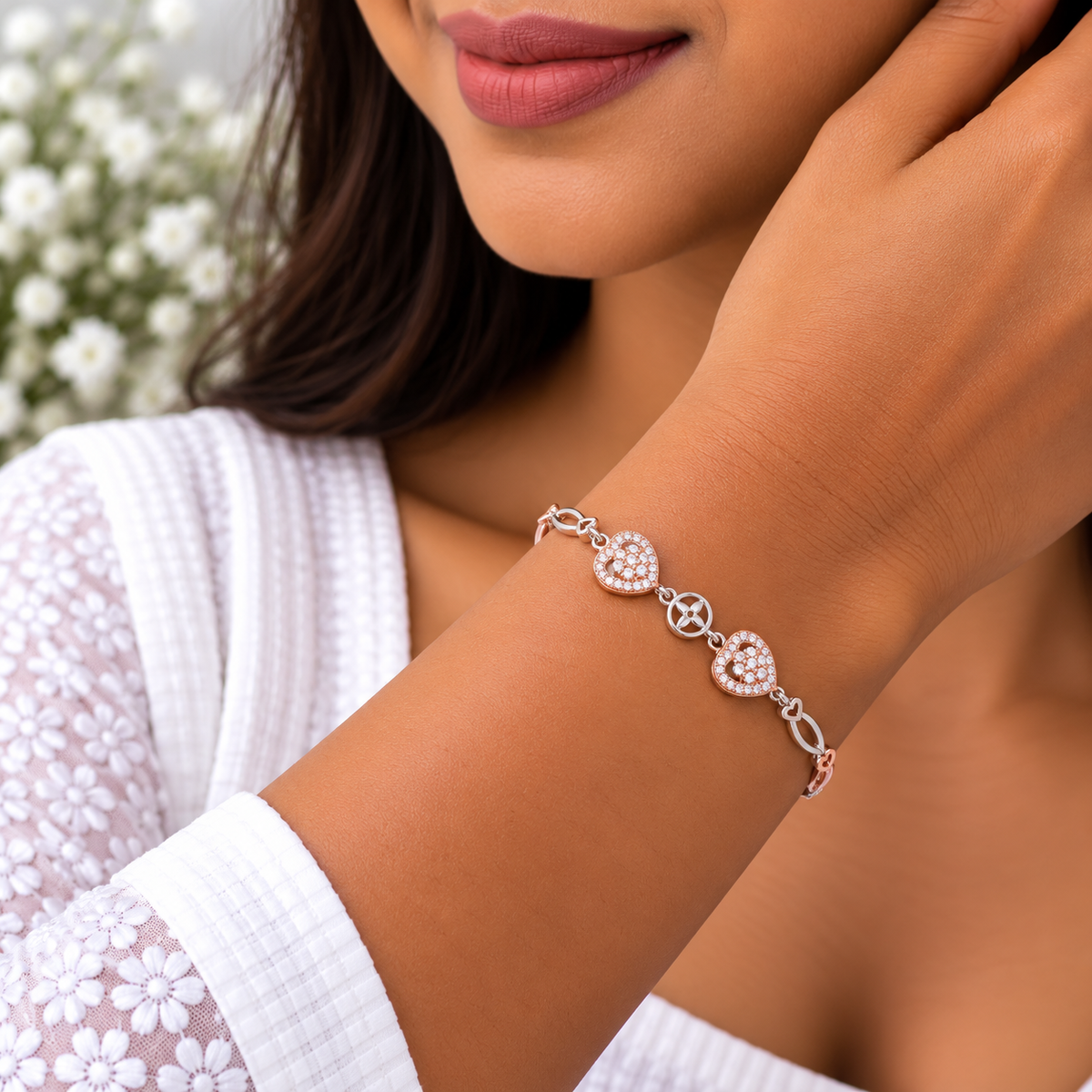 Silver Sparkling Heart Charm Bracelet