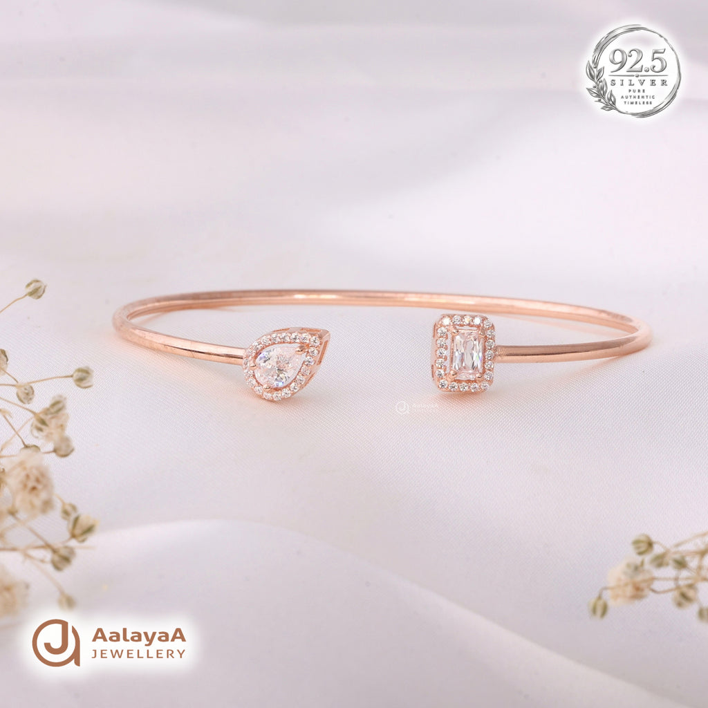 Silver Rosegold Pear Emerald Duo Kada