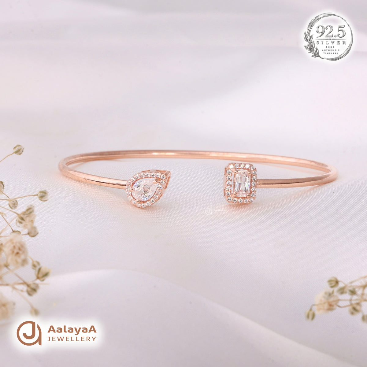 Silver Rosegold Pear Emerald Duo Kada