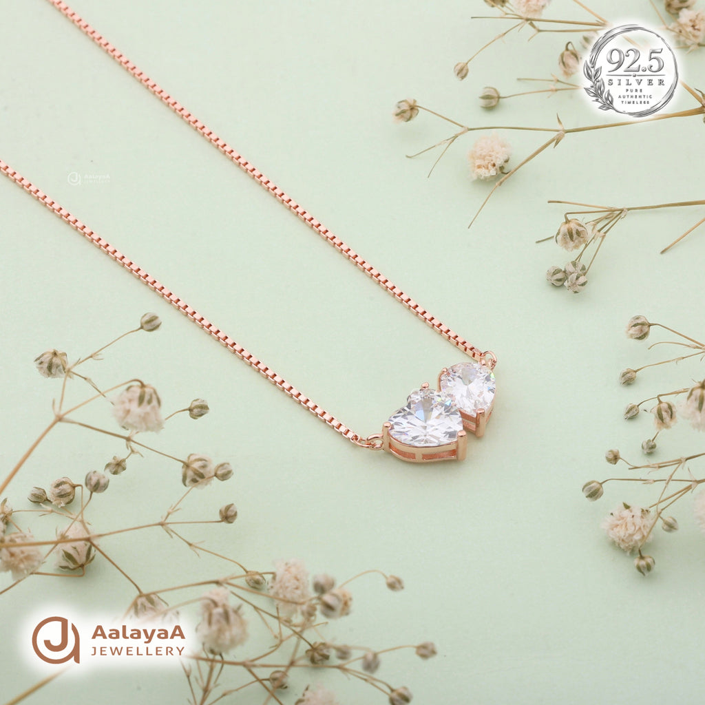 Silver Rosegold Double Heart Chain Pendant